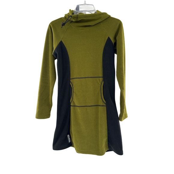 Melanzana Fleece Hoodie Dress Olive Black Womens XS